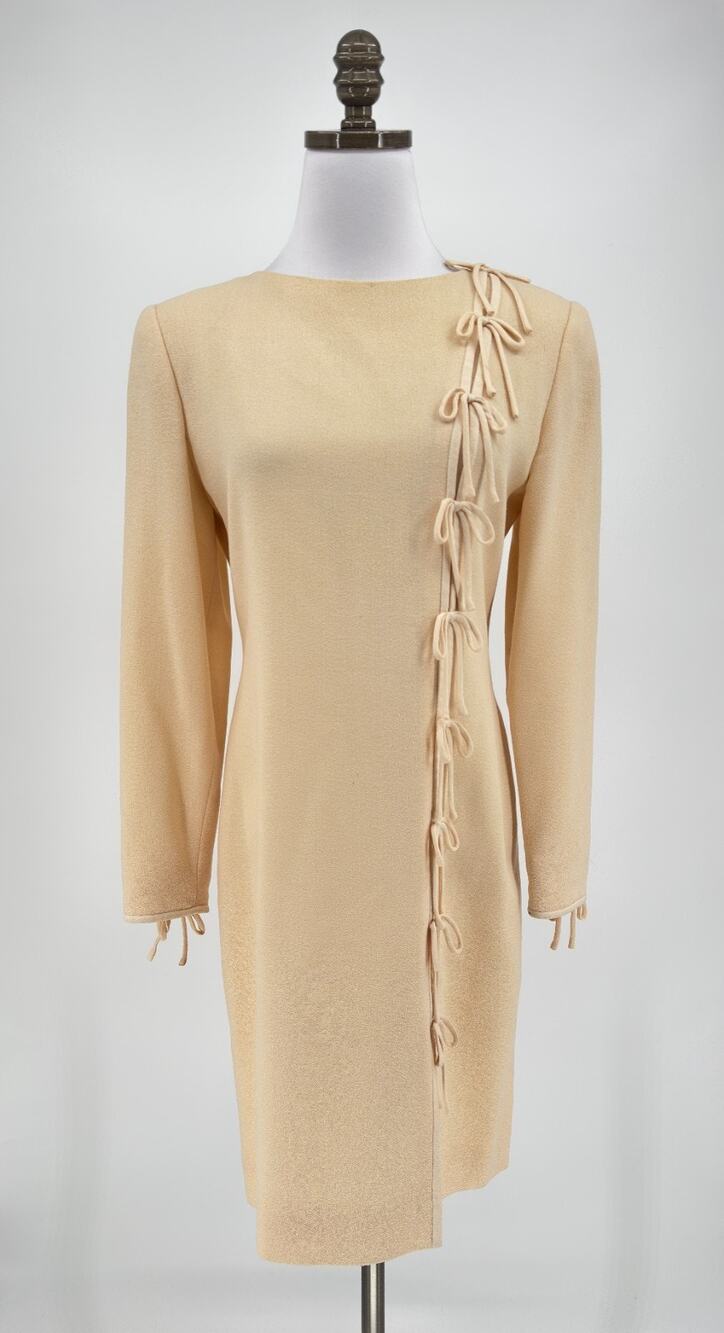 Vintage David Hayes Saks Fifth Avenue Cream Pure Wool Sheath Dress Sz 4
